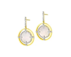 Kolczyki z żółtego złota z diamentami i masą perłową - próba 585