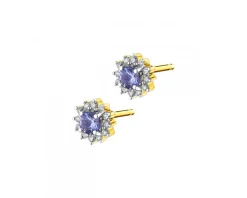 Kolczyki z żółtego złota z diamentami i tanzanitami - próba 585