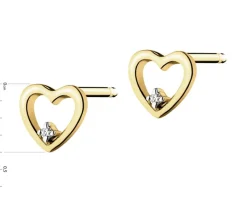 Kolczyki z żółtego złota z diamentami - serca - 0,008 ct - próba 585