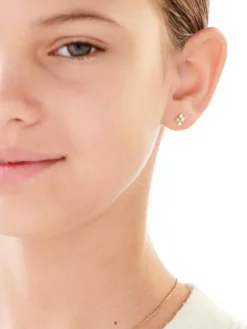 Kolczyki z żółtego złota z diamentami - aniołki, serca - 0,006 ct - próba 585