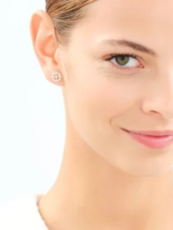 Kolczyki z żółtego złota z diamentami - rozety - 0,09 ct - próba 585