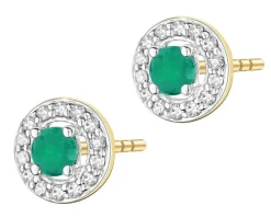 Kolczyki z żółtego złota z diamentami i szmaragdami - próba 375