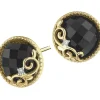 Kolczyki z żółtego złota z diamentami i onyksami - próba 585