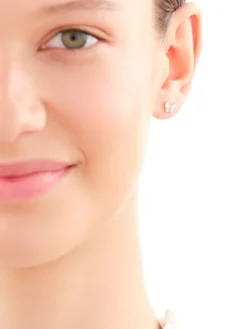 Kolczyki z żółtego złota z diamentami i masą perłową - motyle - próba 585