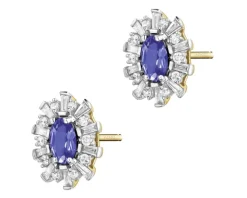 Kolczyki z żółtego złota z diamentami i szafirami - próba 585