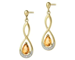 Kolczyki z żółtego złota z diamentami i cytrynami - próba 375