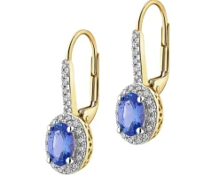Kolczyki z żółtego złota z diamentami i tanzanitami - próba 585
