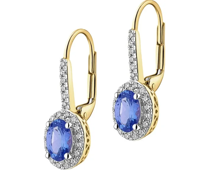 Kolczyki z żółtego złota z diamentami i tanzanitami - próba 585