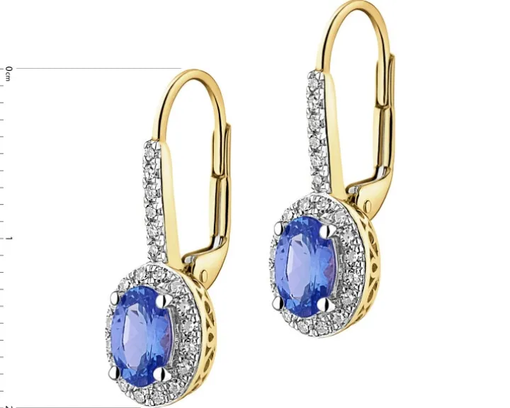 Kolczyki z żółtego złota z diamentami i tanzanitami - próba 585