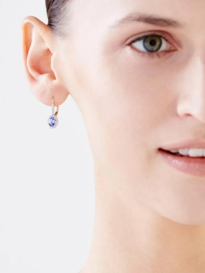 Kolczyki z żółtego złota z diamentami i tanzanitami - próba 585