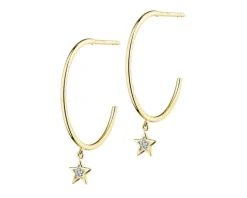 Kolczyki z żółtego złota z diamentami - gwiazdy, koła - 0,006 ct - próba 375