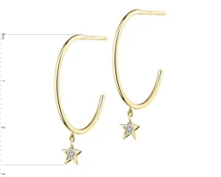 Kolczyki z żółtego złota z diamentami - gwiazdy, koła - 0,006 ct - próba 375