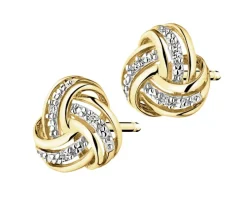 Kolczyki z żółtego złota z diamentami - 0,01 ct - próba 375