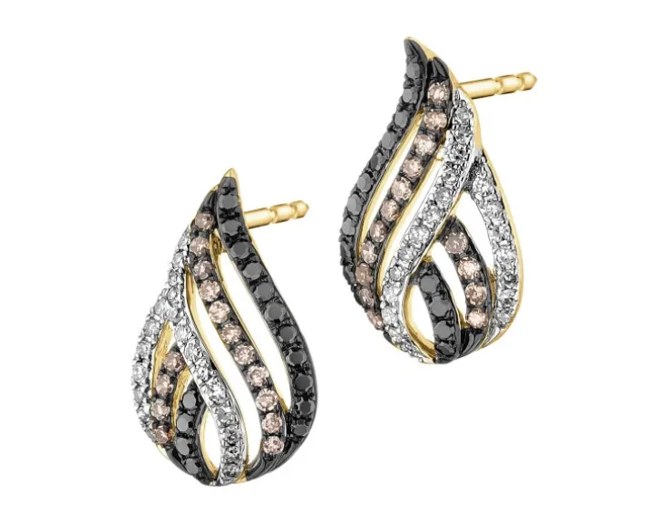 Kolczyki z żółtego złota z diamentami - 0,35 ct - próba 585