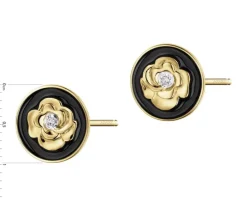 Kolczyki z żółtego złota z diamentami i emalią - kwiaty - 0,008 ct - próba 375