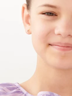 Kolczyki z żółtego złota z diamentami - serca - 0,01 ct - próba 375