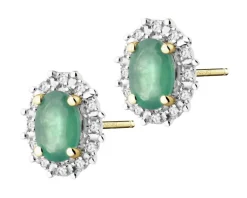 Kolczyki z żółtego złota z diamentami i szmaragdami - próba 585