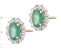 Kolczyki z żółtego złota z diamentami i szmaragdami - próba 585