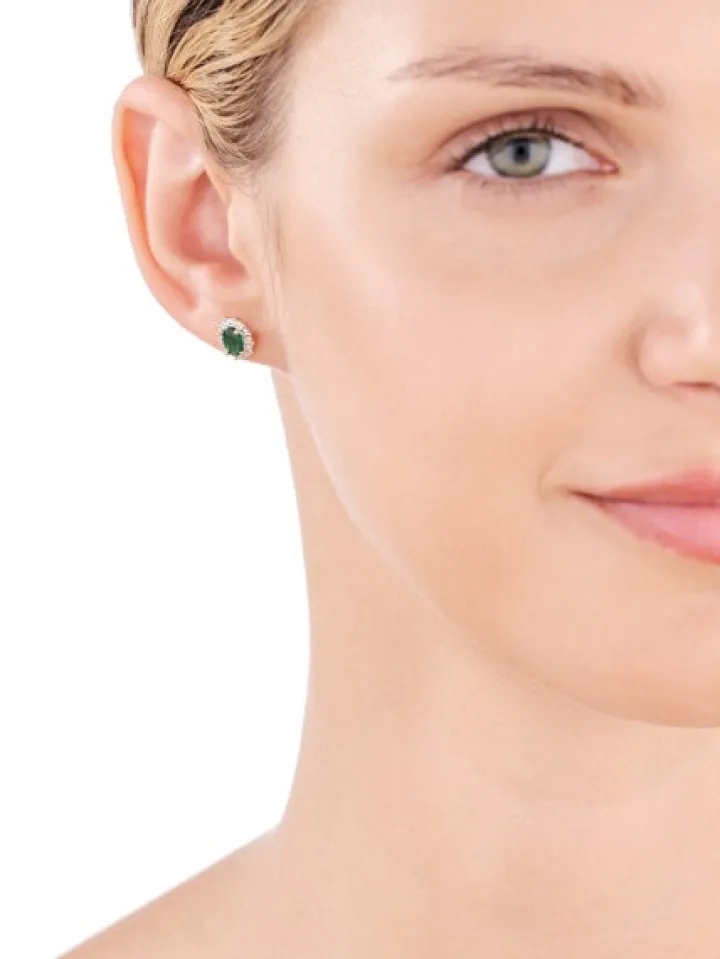 Kolczyki z żółtego złota z diamentami i szmaragdami - próba 585