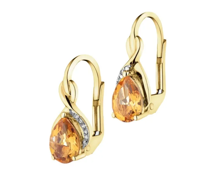 Kolczyki z żółtego złota z diamentami i cytrynami - próba 375