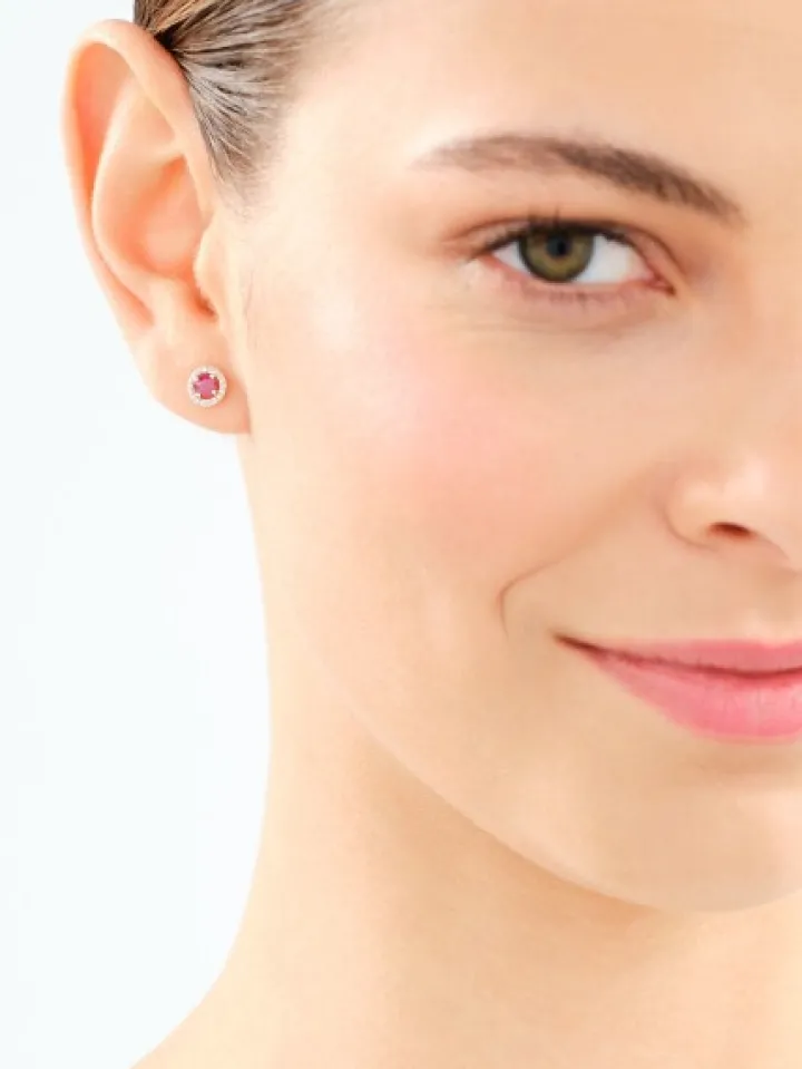 Kolczyki z żółtego złota z diamentami i rubinami - próba 585