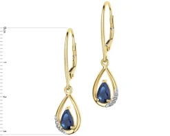 Kolczyki z żółtego złota z diamentami i szafirami - próba 585