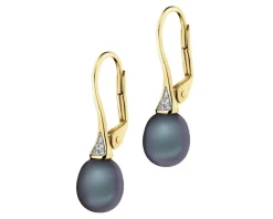 Kolczyki z żółtego złota z diamentami i perłami - próba 375