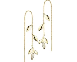 Kolczyki z żółtego złota z diamentami - liście - 0,008 ct - próba 375