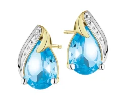 Kolczyki z żółtego złota z diamentami i topazami - próba 375