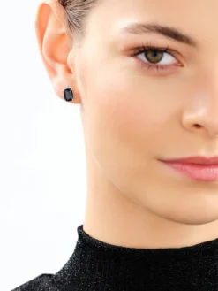 Kolczyki z żółtego złota z diamentami i topazami london Blue - próba 585