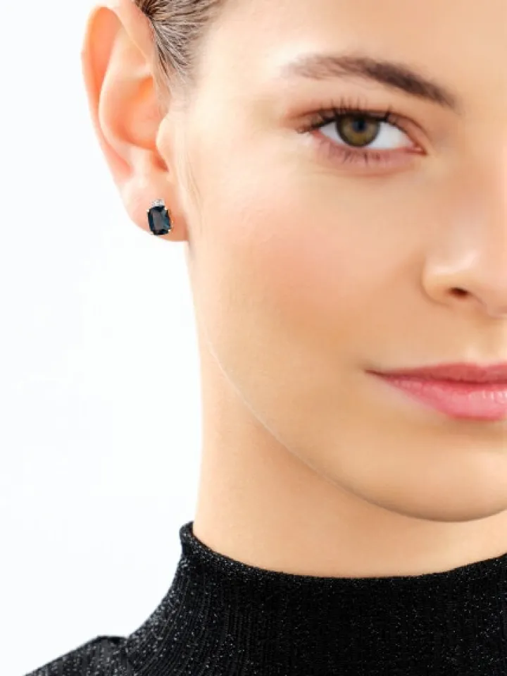 Kolczyki z żółtego złota z diamentami i topazami london Blue - próba 585