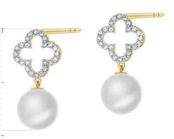 Kolczyki z żółtego złota z diamentami i perłami - próba 585