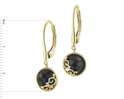 Kolczyki z żółtego złota z diamentami i onyksami - próba 585