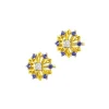 Kolczyki z żółtego złota z diamentami i szafirami syntetycznymi - rozety - próba 375