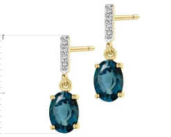 Kolczyki z żółtego złota z diamentami i topazami London Blue - próba 585