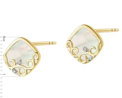 Kolczyki z żółtego złota z diamentami i masą perłową - próba 585