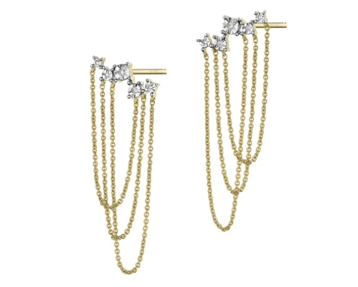 Kolczyki z żółtego złota z diamentami - 0,05 ct - próba 375