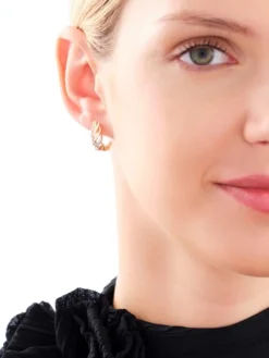 Kolczyki z żółtego złota z diamentami - piórka - 0,07 ct - próba 585