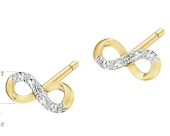 Kolczyki z żółtego złota z diamentami - nieskończoność - 0,006 ct - próba 585