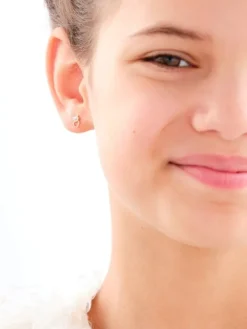 Kolczyki z żółtego złota z diamentami - sowy, serca - 0,01 ct - próba 375