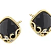 Kolczyki z żółtego złota z diamentami i onyksami - próba 585