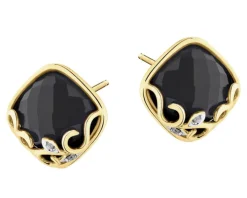 Kolczyki z żółtego złota z diamentami i onyksami - próba 585