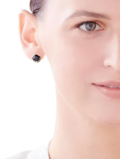 Kolczyki z żółtego złota z diamentami i onyksami - próba 585