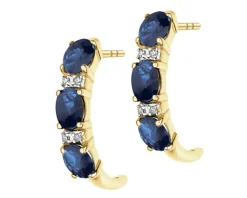 Kolczyki z żółtego złota z diamentami i szafirami - próba 585