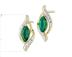 Kolczyki z żółtego złota z diamentami i szmaragdami syntetycznymi - próba 375