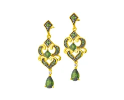 Kolczyki z żółtego złota z diamentami i diopsydami - próba 585