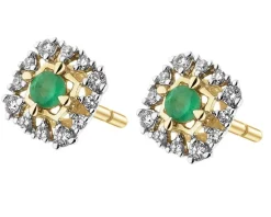 Kolczyki z żółtego złota z diamentami i szmaragdami - próba 585
