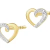 Kolczyki z żółtego złota z diamentami - serca - 0,005 ct - próba 375