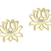Kolczyki z żółtego złota z diamentami - kwiaty lotosu - 0,01 ct - próba 375