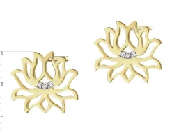 Kolczyki z żółtego złota z diamentami - kwiaty lotosu - 0,01 ct - próba 375